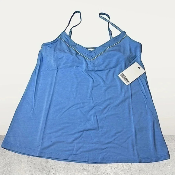 NWT ~ PJ SALVAGE LUXURY SLEEP TOP ~ SIZE XSMALL ~ BLUE W/ WHITE PIPING - Picture 1 of 5